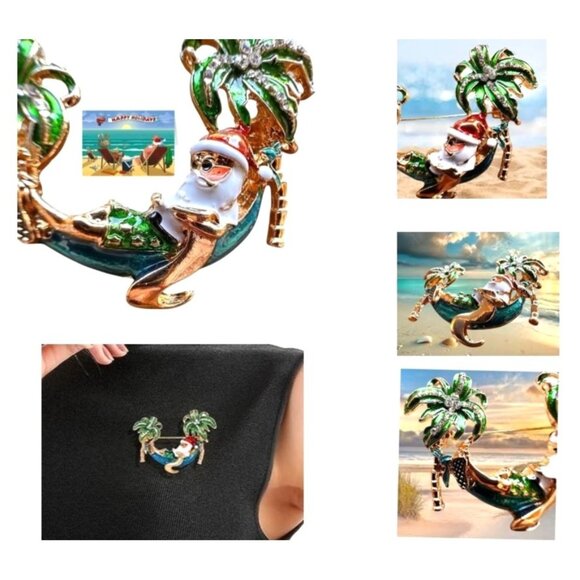 Palm tree Santa Brooch Pin New Beach Bound Coming to Coast Island Town V… - Picture 8 of 12
